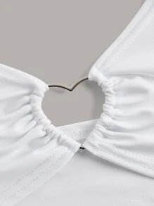 ROMWE Kawaii 夏季海滩度假休闲露背白色纯色细肩带心形扣系带吊带背心女式背心