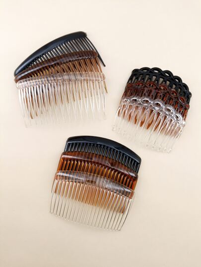 9pcs Medium-Sized Women's Three-Colored Plastic Hair Combs Packed In Bags, Suitable For Daily Use Casual Tiaras Side Comb, Wedding