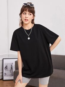 SHEIN Teen Girls Rhinestone Wing Pattern Drop Shoulder Tee - Black - View 3