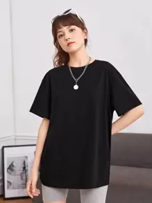 SHEIN Teen Girls Rhinestone Wing Pattern Drop Shoulder Tee - Black - View 4