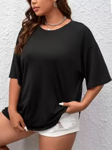 SHEIN EZwear Áo thun Plus size Slogan Giải trí - màu đen - Xem 4