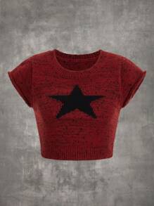 ROMWE Grunge Punk Áo dệt kim nữ Hình học Giải trí - Màu Đỏ Sâu - Xem 1