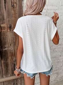SHEIN Frenchy Áo thun nữ Tranh thêu màu trơn Giải trí - trắng - Xem 2
