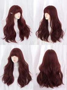 1 peluca roja larga y rizada de fibra sintética resistente al calor, postizo de 28 pulgadas de largo, natural y realista para uso diario - Burdeos - Ver 5