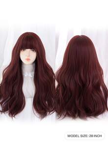 1 peluca roja larga y rizada de fibra sintética resistente al calor, postizo de 28 pulgadas de largo, natural y realista para uso diario - Burdeos - Ver 7