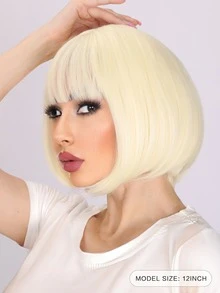 Short Straight Synthetic Wig With Bangs - Gold - View 3