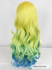 Peluca de pelo sintético de 24 pulgadas de largo, arcoíris, ondulado, con flequillo, para adultos, multicolor, para disfraces, disfraces de Halloween, accesorios de fiesta, pelo de fibra resistente al calor sin pegamento, de alta densidad, aspecto natural, anime, cómic, dibujos animados, disfraz, degradado, amarillo, verde, azul, peluca de cosplay para regalos de vacaciones y 1 gorro de peluca. - Multicolor - Ver 2