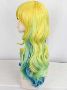 Peluca de pelo sintético de 24 pulgadas de largo, arcoíris, ondulado, con flequillo, para adultos, multicolor, para disfraces, disfraces de Halloween, accesorios de fiesta, pelo de fibra resistente al calor sin pegamento, de alta densidad, aspecto natural, anime, cómic, dibujos animados, disfraz, degradado, amarillo, verde, azul, peluca de cosplay para regalos de vacaciones y 1 gorro de peluca. - Multicolor - Ver 6