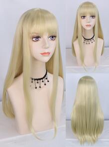 Long Straight Synthetic Blonde Wig With Bangs - Gold - View 1