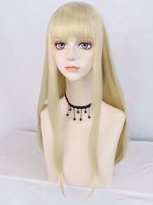 Long Straight Synthetic Blonde Wig With Bangs - Gold - View 4