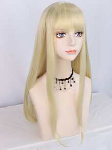 Long Straight Synthetic Blonde Wig With Bangs - Gold - View 5