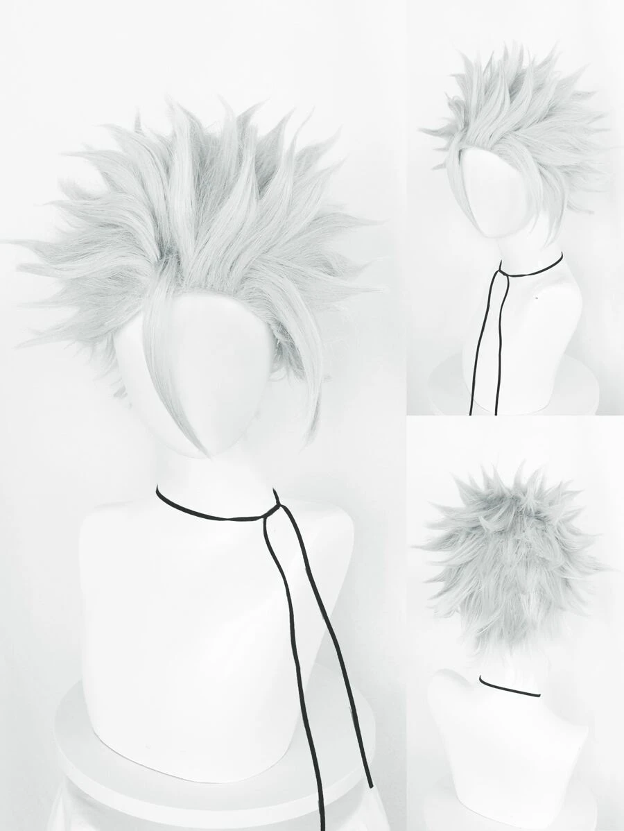 Short Straight Cosplay Synthetic Wig - Silver - View 1