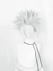 Short Straight Cosplay Synthetic Wig - Silver - View 5