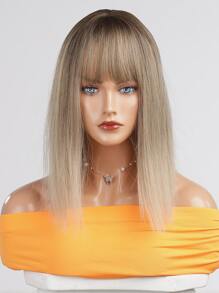 HAIRCUBE Peluca recta larga de 14 pulgadas con flequillo para mujer, peluca rubia marrón, peluca sintética para uso diario - Multicolor - Ver 1