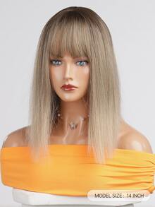 HAIRCUBE Peluca recta larga de 14 pulgadas con flequillo para mujer, peluca rubia marrón, peluca sintética para uso diario - Multicolor - Ver 3