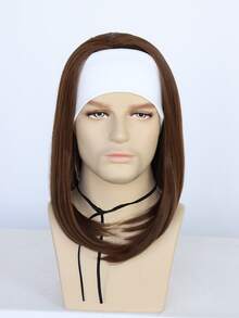 Short Straight Cosplay Synthetic Wig With Headband - Brown - View 3