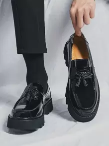 Men's Formal Thick Platform Leather Shoes, Height Increasing And Simple Design