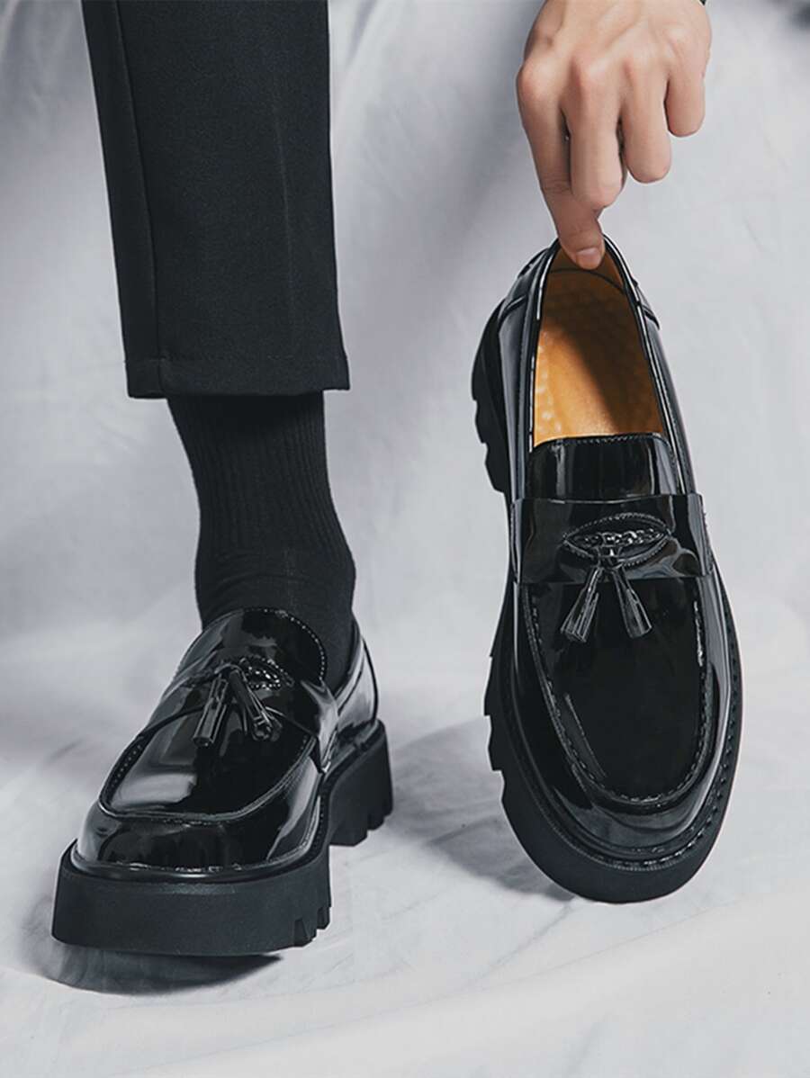 Men's Formal Thick Platform Leather Shoes, Height Increasing And Simple Design