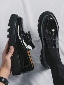Men's Formal Thick Platform Leather Shoes, Height Increasing And Simple Design