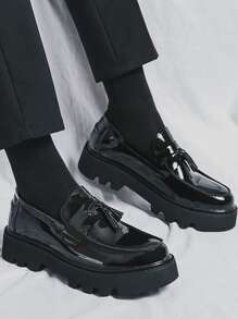 Men's Formal Thick Platform Leather Shoes, Height Increasing And Simple Design