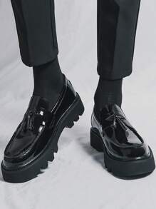 Men's Formal Thick Platform Leather Shoes, Height Increasing And Simple Design