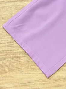 SHEIN 小女童人像圖案蝙蝠袖T恤和紙袋腰前蝴蝶結長褲 - 紫色 - 查看 7