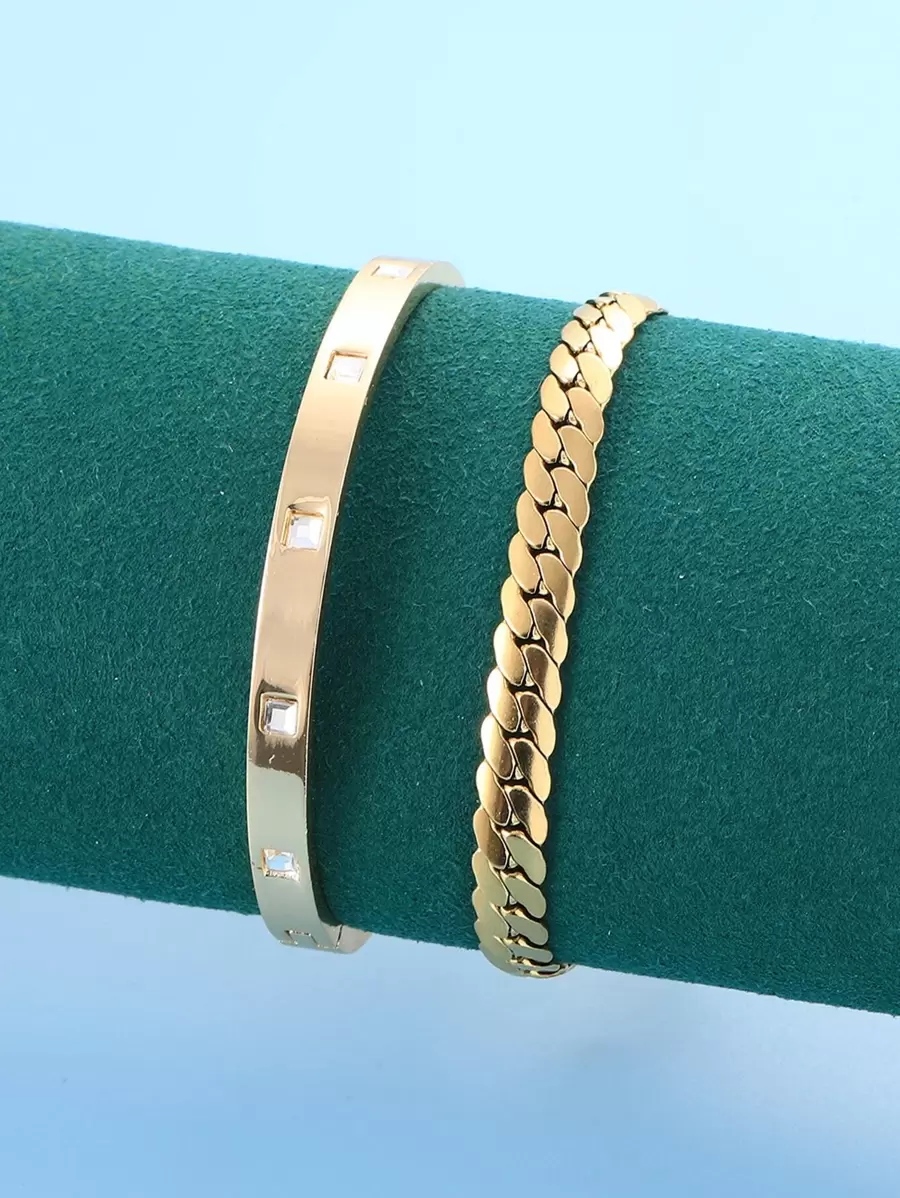 2 chiếc vòng tay nam bằng thép không gỉ chống mài mòn thời trang, màu vàng, quà tặng trang sức cao cấp cho bạn trai vào ngày lễ tình nhân, mẹ, mẹ, ngày của mẹ, quà tặng - Vàng - Xem 1