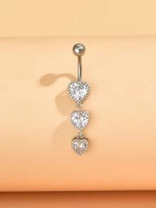 1pc Funky Cubic Zirconia Heart Decor Navel Belly Ring For Women For Body Decoration - Silver - View 2