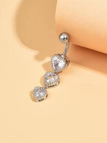 1pc Funky Cubic Zirconia Heart Decor Navel Belly Ring For Women For Body Decoration - Silver - View 4