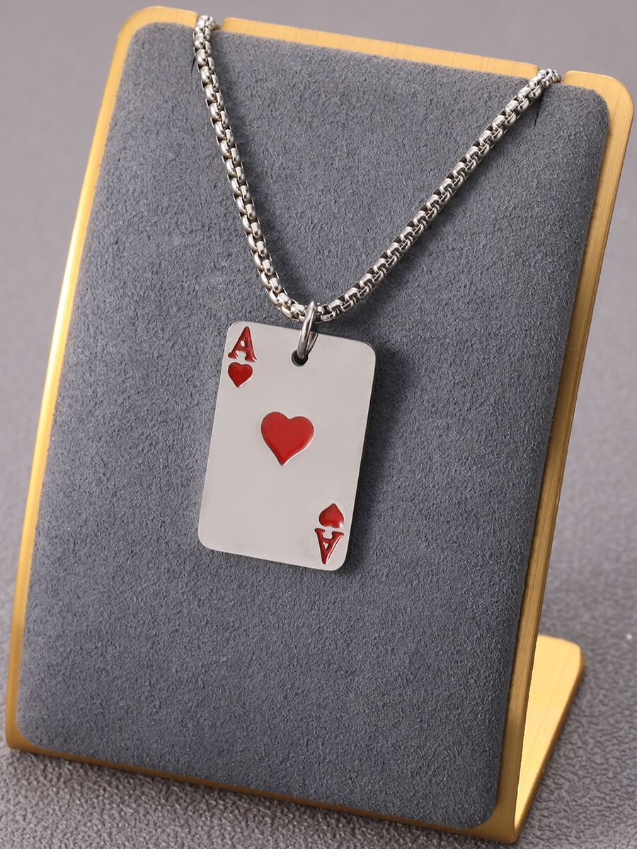 1pc Fashion Stainless Steel Playing Card Pendant Necklace For Men For Party - Silver - View 1