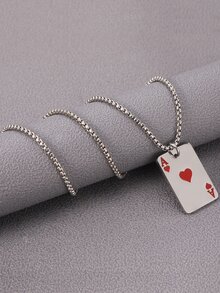 1pc Fashion Stainless Steel Playing Card Pendant Necklace For Men For Party - Silver - View 2