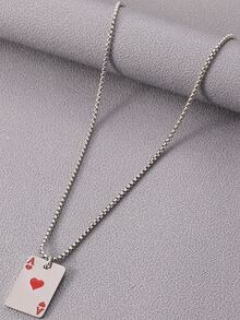 1pc Fashion Stainless Steel Playing Card Pendant Necklace For Men For Party - Silver - View 3