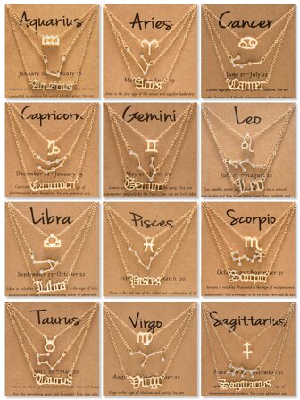 3入組時尚個性化12星座字母符號鑽石吊墜項鍊,迷人的女性日常時尚配飾,生日禮物