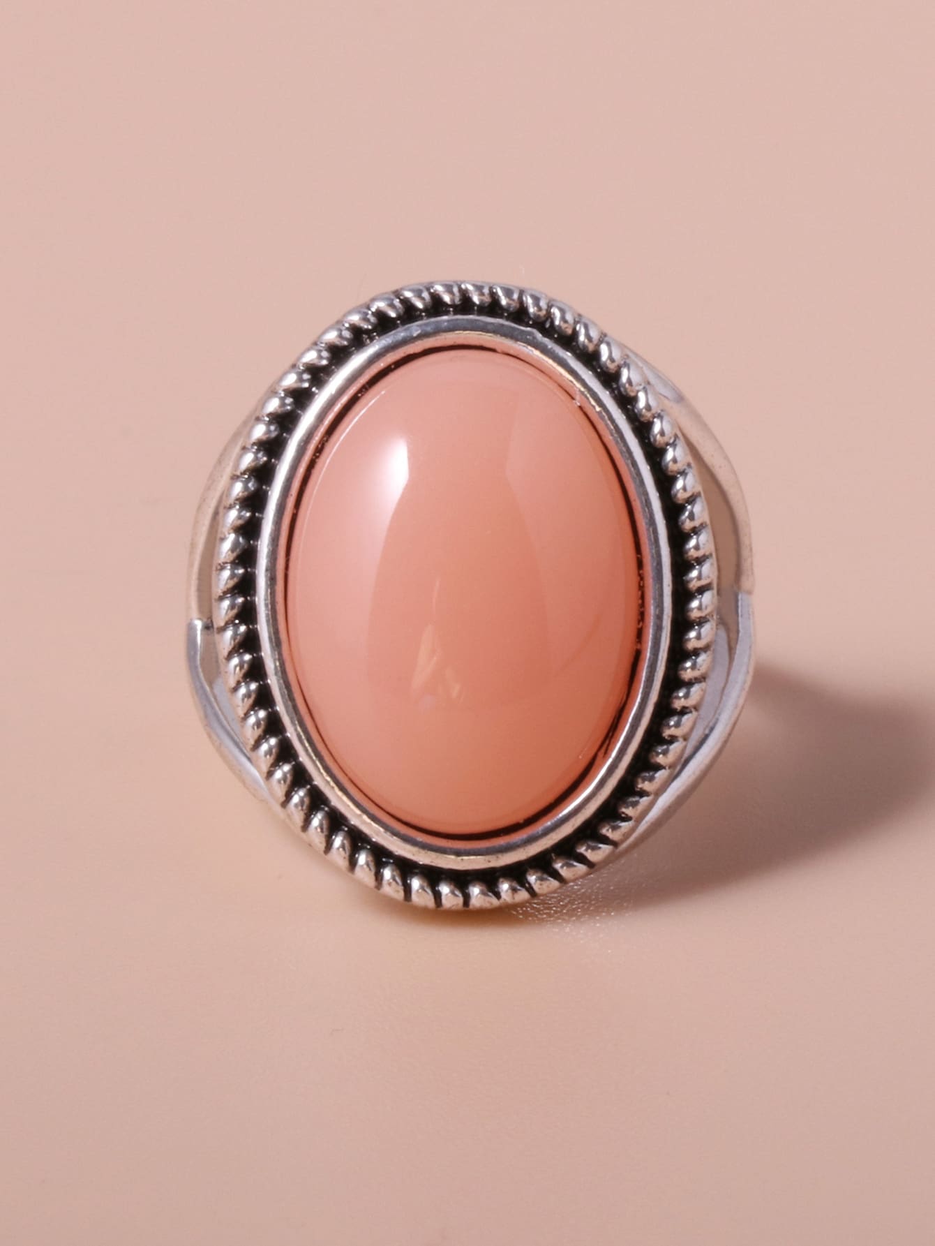 1入組合金鍍銀簡約粉色橢圓形戒指 - 粉色 - 查看 1