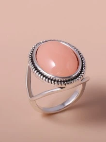 1入組合金鍍銀簡約粉色橢圓形戒指 - 粉色 - 查看 2