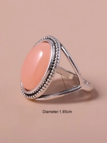 1入組合金鍍銀簡約粉色橢圓形戒指 - 粉色 - 查看 3