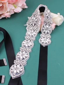 件新娘手工水鑽腰帶女式婚紗