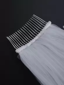 1pc Women Solid Layered Romantic Style Bridal Veil With Hair Comb