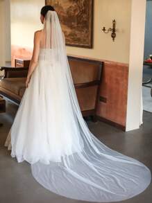 1 chiếc khăn voan cô dâu phong cách lãng mạn trơn màu dành cho nữ mùa thu - trắng - Xem 5