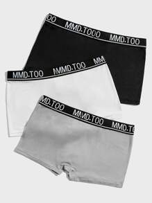 Men 3pcs Bear Print Contrast Letter Tape Boxer Brief - Multicolor - View 2