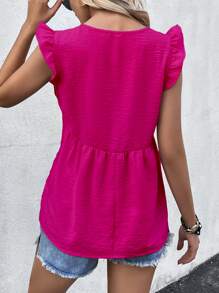 Breezaya 素色荷葉邊V領襯衫 - 玫紅色 - 查看 2