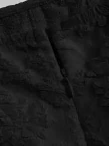 SHEIN MOD Square Neck Puff Sleeve Jacquard Dress - Black - View 4