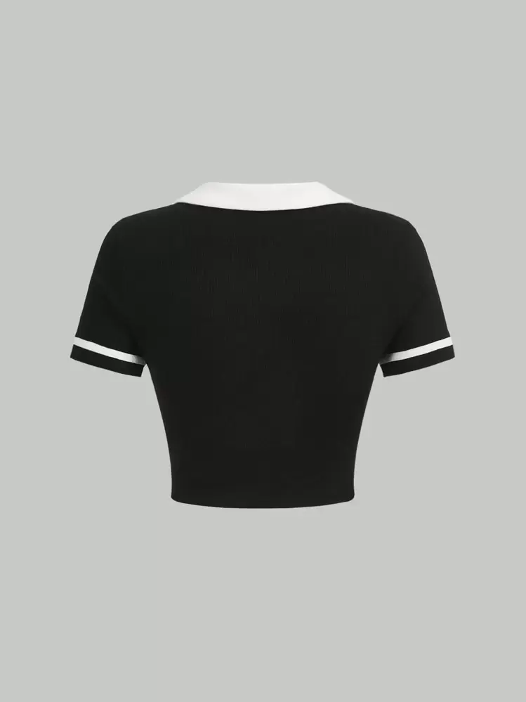 SHEIN MOD Camiseta crop de cuello en contraste unido en contraste - Negro - Añade 2