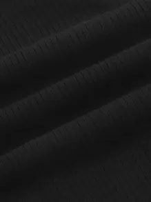 SHEIN MOD White Contrast Collar Contrast Binding Polo Collar Short Sleeves Crop Tee - Black - View 4