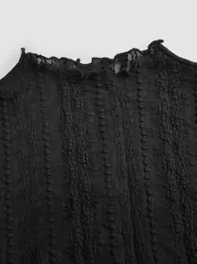 SHEIN MOD Mock Neck Flounce Sleeve Lace Black See-Through Flared Cuffs With Cropped Tee