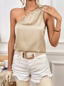 SHEIN Privé Blusa de un hombro con diseño de lazo - Champán - Ver 5