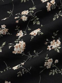 SHEIN MOD Ditsy Floral Print Ruffle Trim Split Thigh Dress - Black - View 4