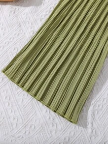 SHEIN Girls Cold Shoulder Ruffle Trim Top & Pleated Pants Without Belt - Multicolor - View 5