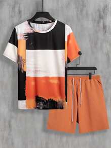 Manfinity LEGND 男士撞色T恤和腰部抽繩短褲 - 彩色 - 查看 3