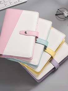 1入組黑色a6馬卡龍顏色拼接活頁夾式筆記本,pu皮質活頁筆記本 - 黑色 - 查看 2